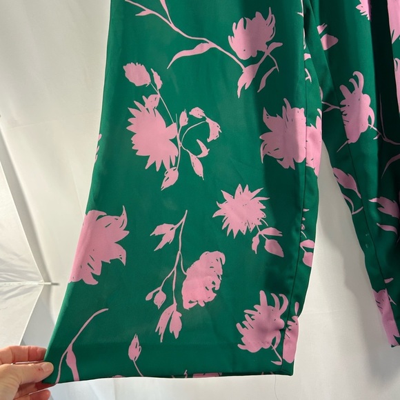 Beautiful High Rise Wide Leg Pink Green Pants Side Zipper Size 6 H&M Floral - Picture 8 of 9